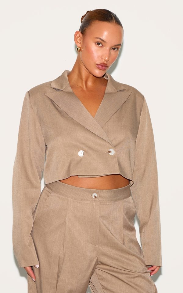Plus Mushroom Tailored Woven Boxy Cropped Blazer