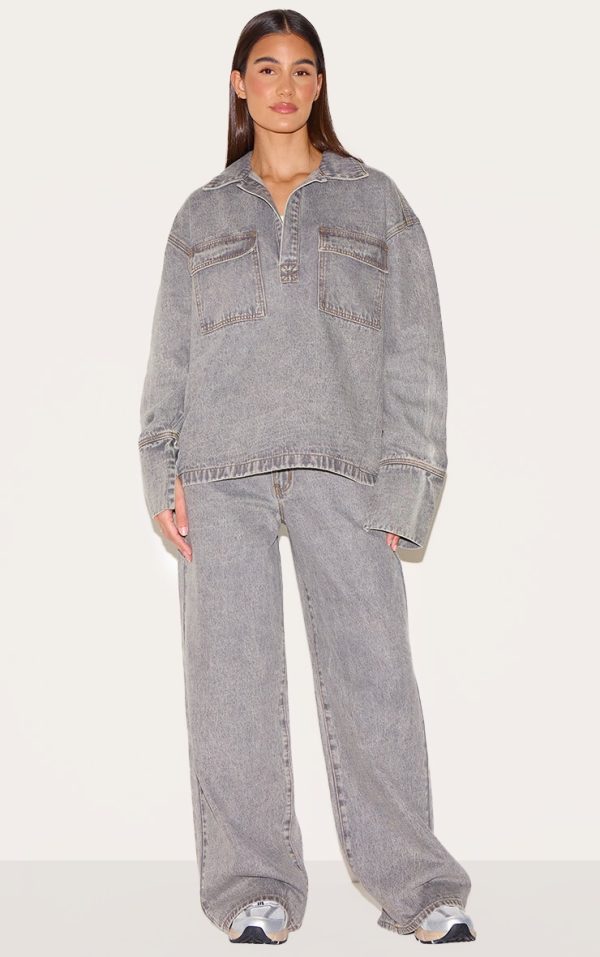 Grey Slouchy Wide Leg Style Jean