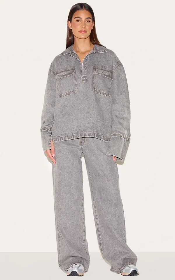 Grey Slouchy Wide Leg Style Jean