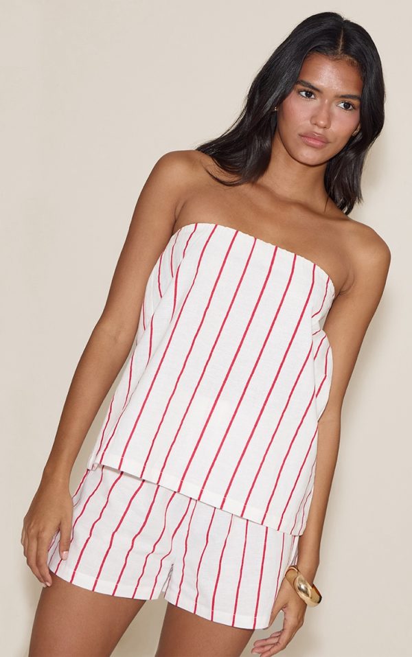 Red Pinstripe Elasticated Floaty Shorts