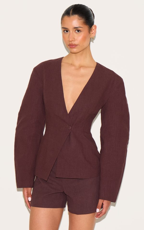 Tall Deep Chocolate Premium Linen Look Tailored Hot Pant