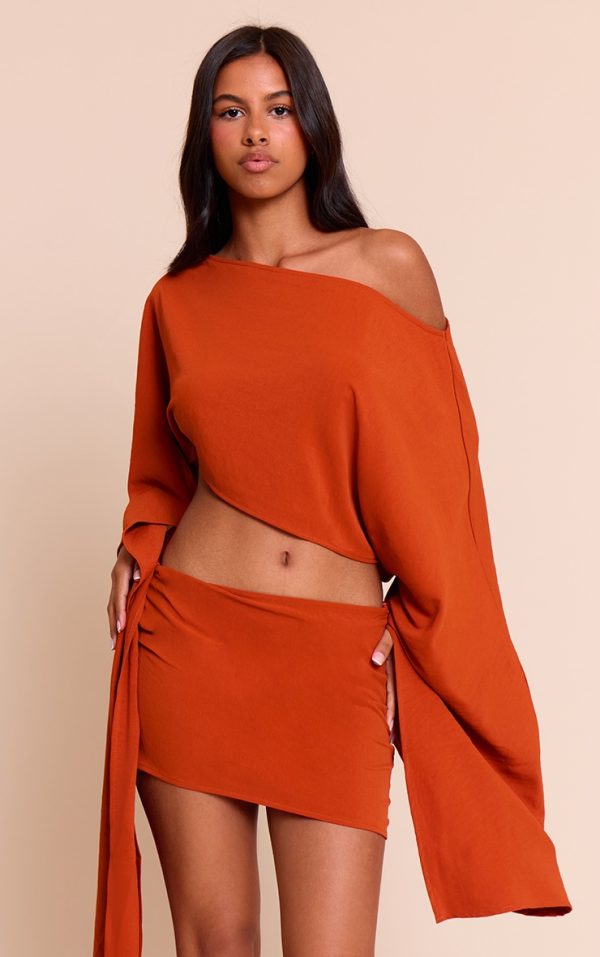 Petite Rust Floaty Knot Side Mini Skirt