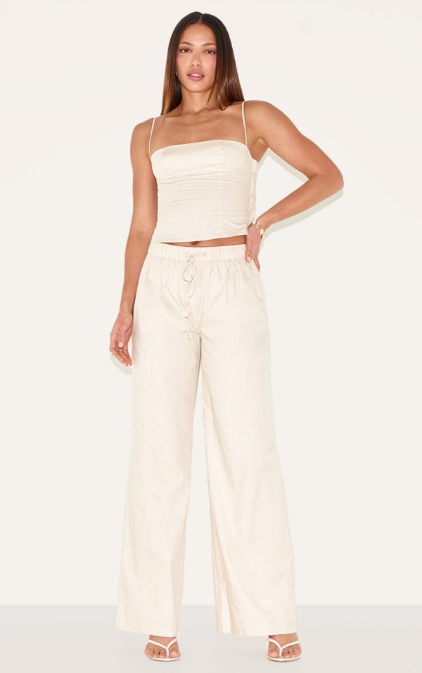 Tall Sand Drawstring Woven Wide Leg Pants