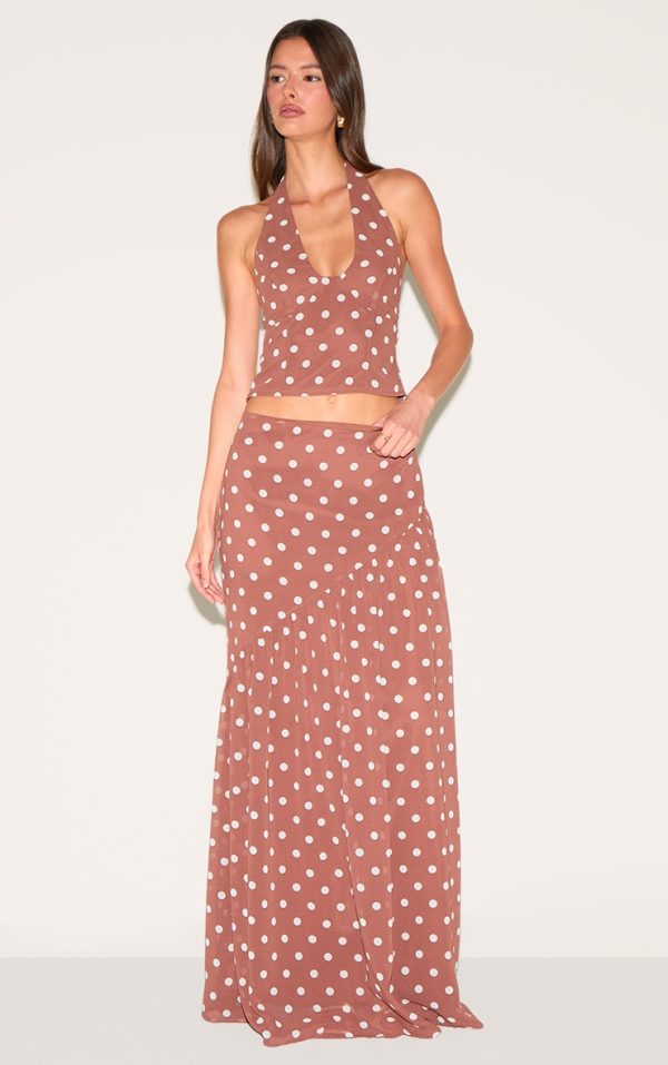 Chocolate Polka Dot Asymmetric Maxi Skirt