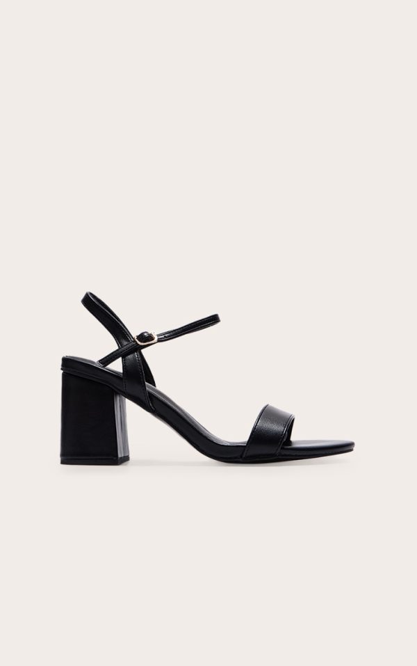 Black PU Basic Strap Detail Low Heeled Sandals