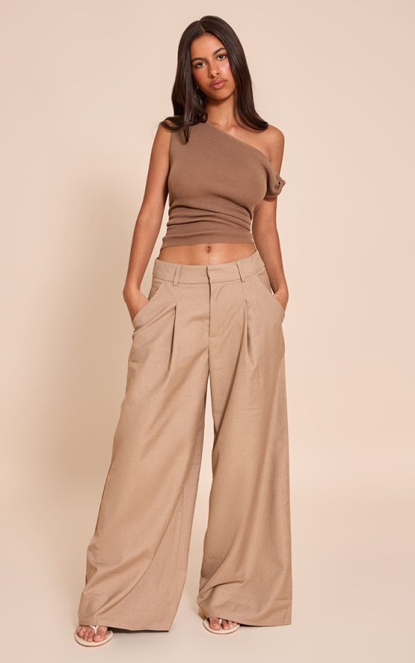 Petite Stone Woven Double Pleat Wide Leg Pant
