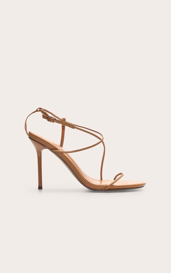 Tan Pu Round Toe Strappy High Stiletto Heeled Sandals