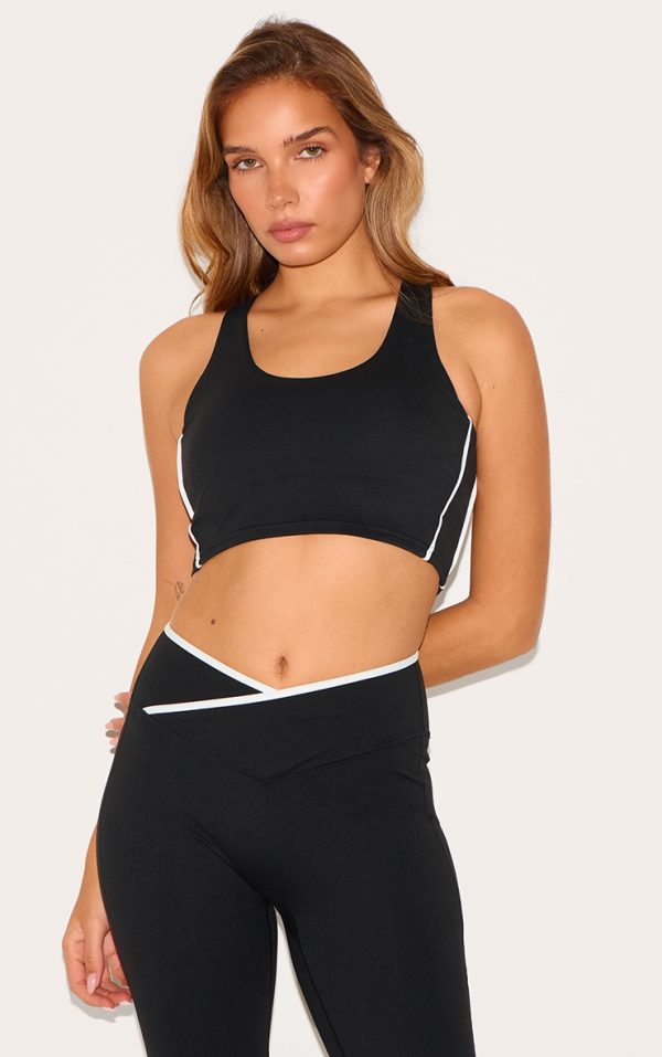 Black Sculpt Double Layer Padded Contrast Binding Sports Bra