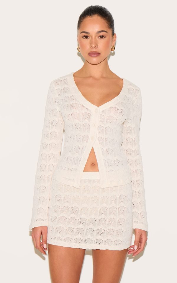 Almond Textured Button Up Long Sleeve Cardigan