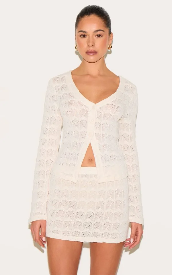 Almond Textured Button Up Long Sleeve Cardigan