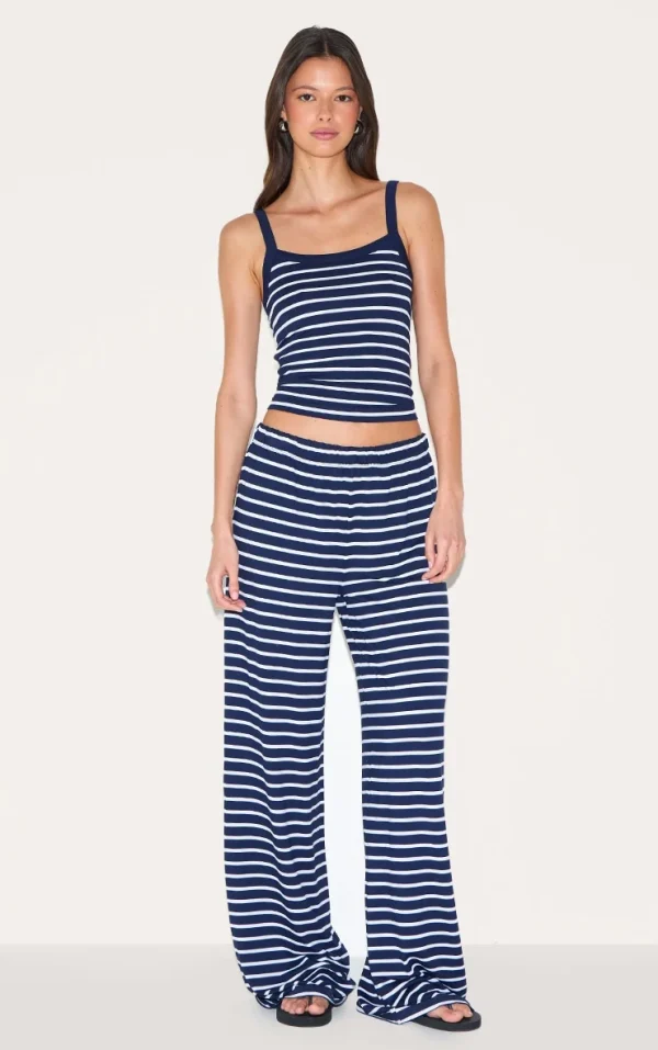 Navy Striped Wide Leg Pants