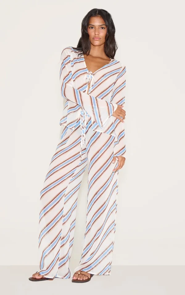 Blue Stripe Drawstring Floaty Pants