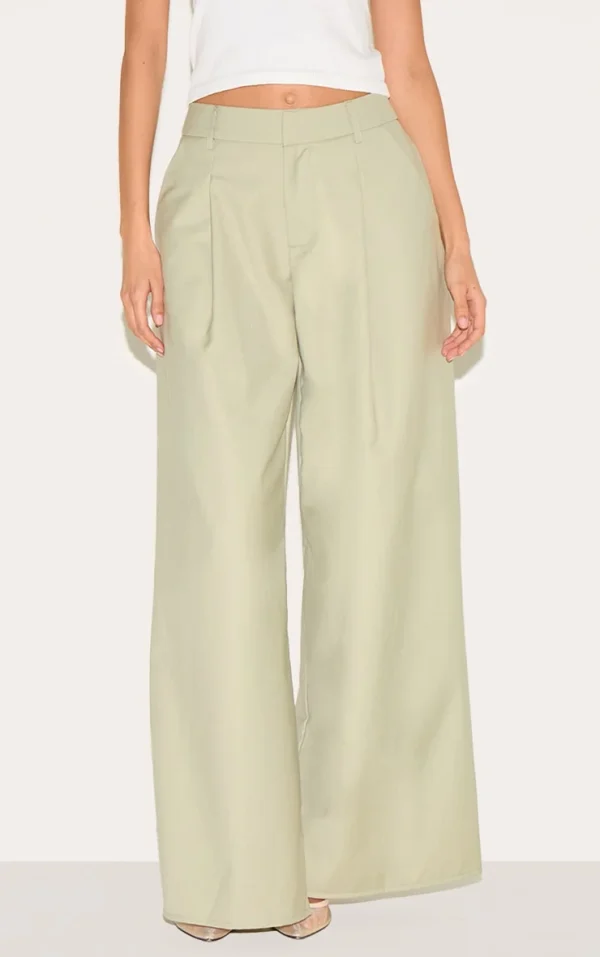 Sage Woven Double Pleat Wide Leg Pants