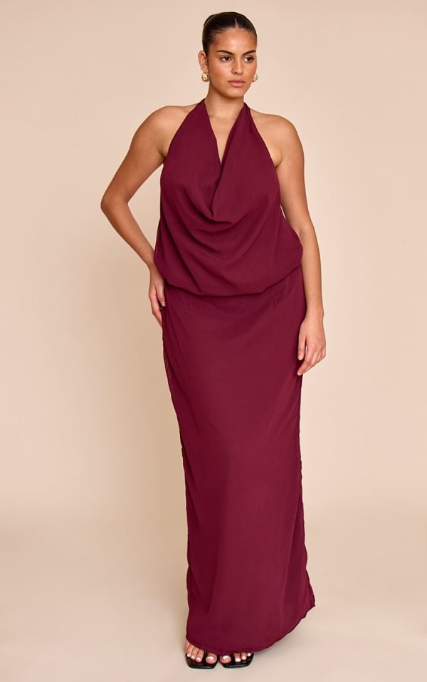 Plus Plum Chiffon Cowl Neck Maxi Dress