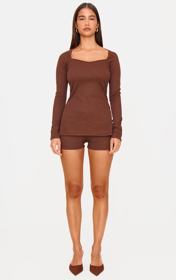 Chocolate Ottoman Ribbed Hot Pants