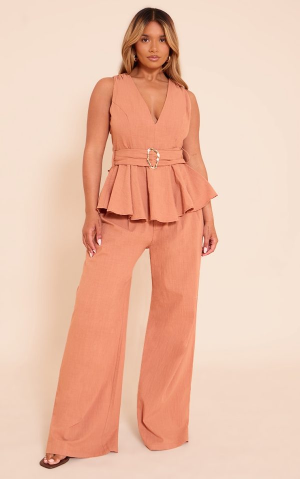 Shape Rust Linen Highwaisted Wide Leg Pants
