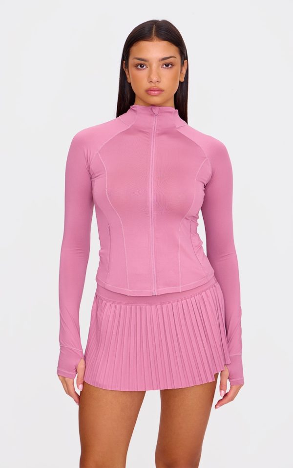 Ballet Pink Stretch Active Zip Up Pocket Detail Sports Jacket