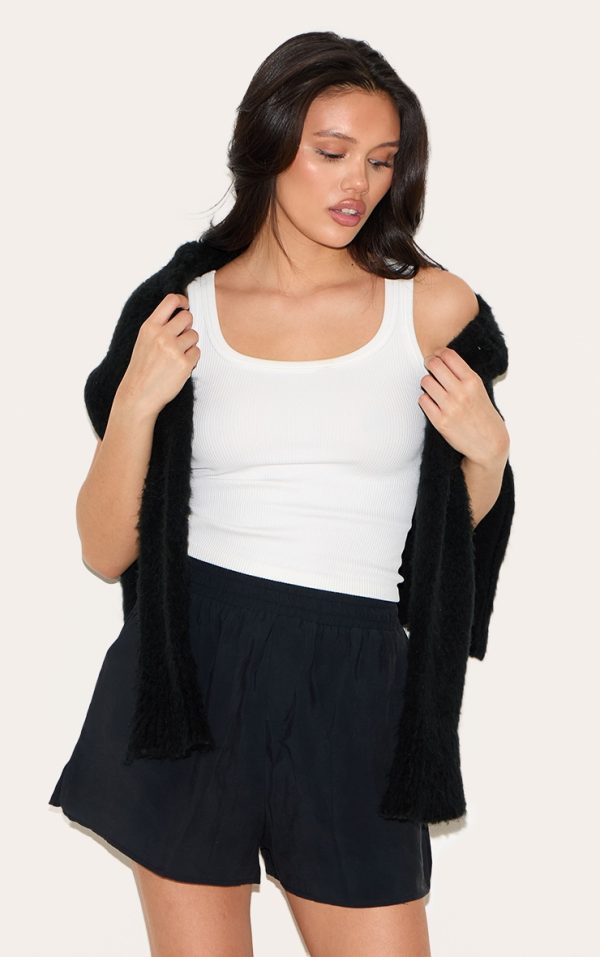 Black Peached Woven Elasticated Waist Shorts