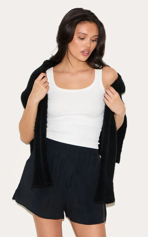 Black Peached Woven Elasticated Waist Shorts