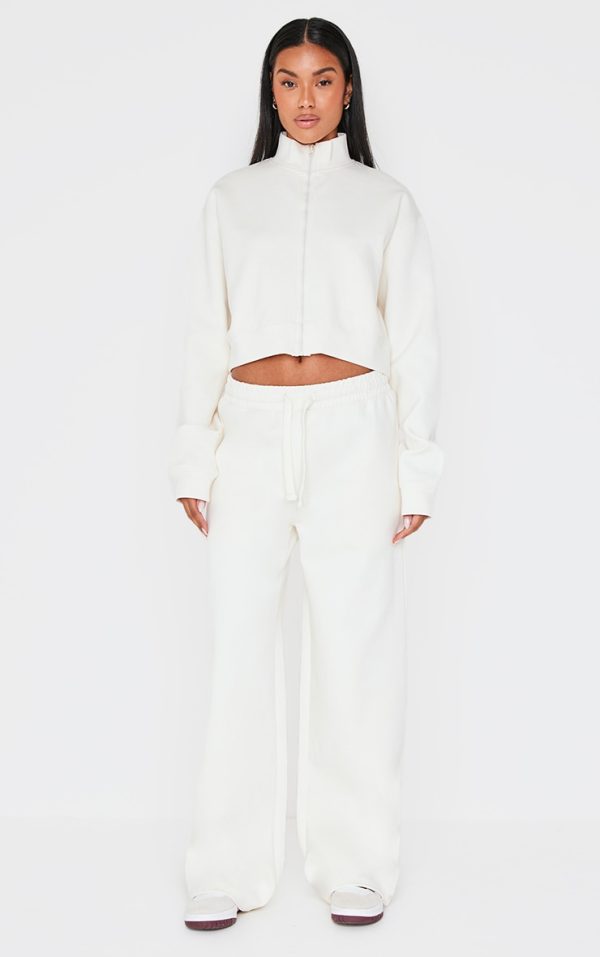 Cream Premium Interlock Straight Leg Sweatpants