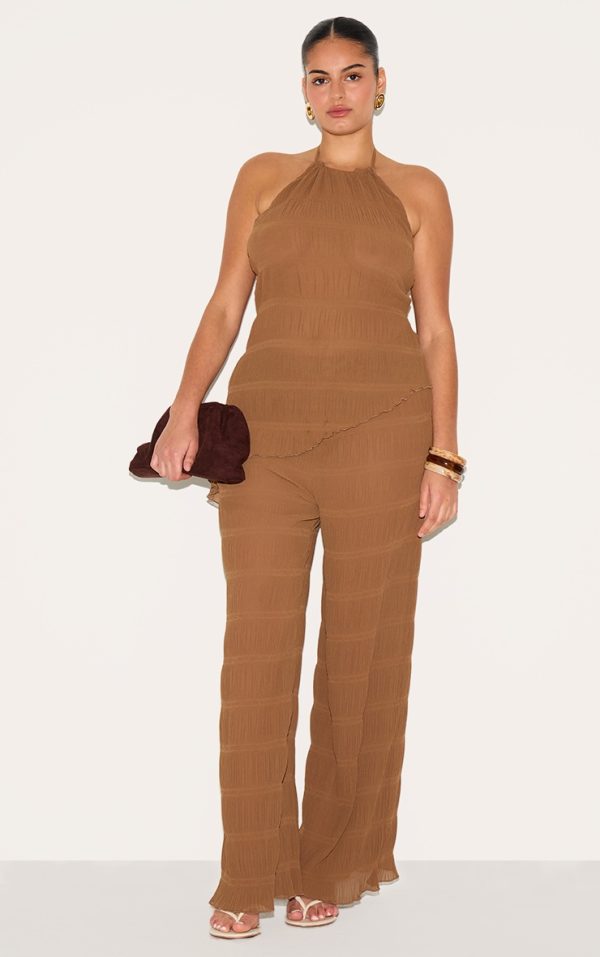 Plus Chocolate Textured Sheer Woven Mid Rise Straight Leg Pant