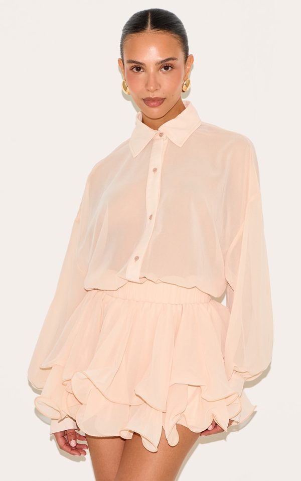 Petite Peach Chiffon Long Sleeve Romper