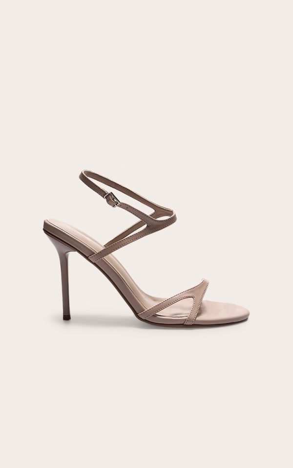 Mushroom Pu Round Toe Asymmetric Strap High Stiletto Heeled Sandals