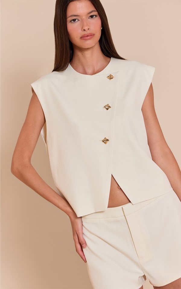 Almond Gold Trim Oversized Vest