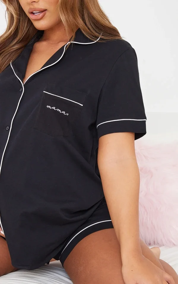 Maternity Black Mama Pj Button Top