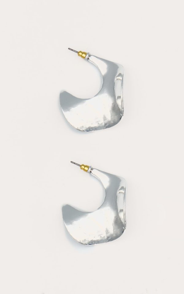 Silver Crinkle Square Shape Hoop Earrings