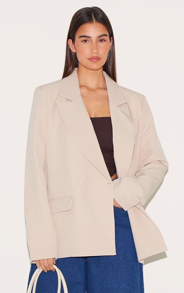Stone Double Breasted Oversized Boxy Fit Blazer