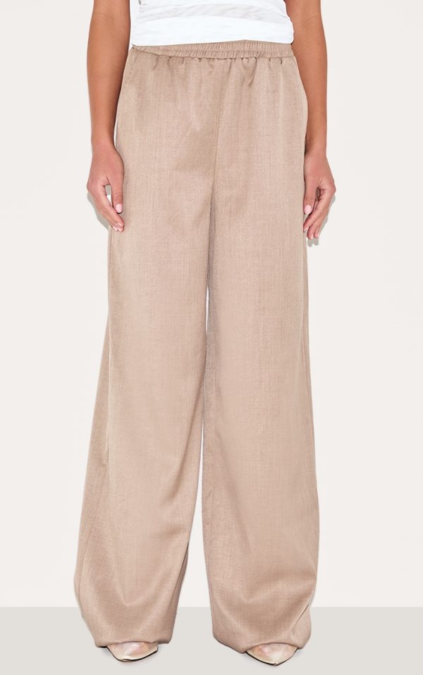Mushroom Woven Elasticated Waist Wide Leg Pant