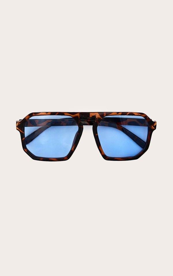 Tortoiseshell Blue Lens Aviator Sunglasses