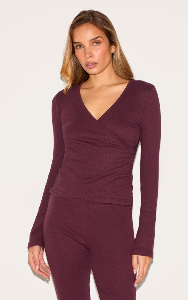 Plum Wrap Ruched Long Top