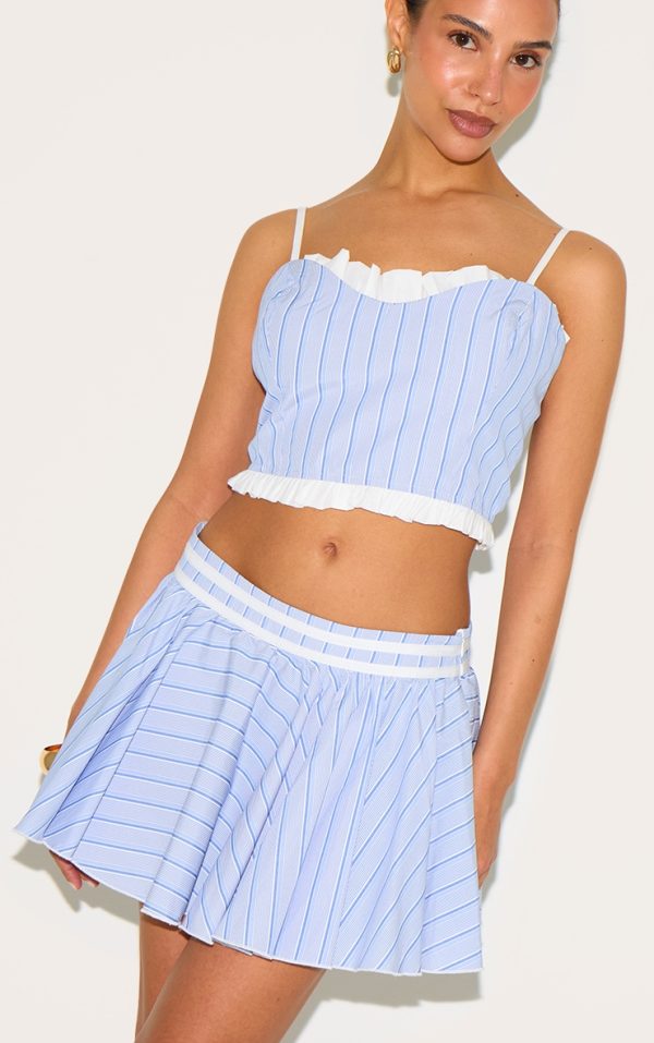 Petite Blue And White Striped Mini Skater Skirt