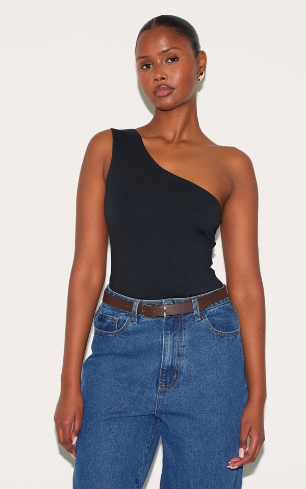 Black Sleeveless One Shoulder Top