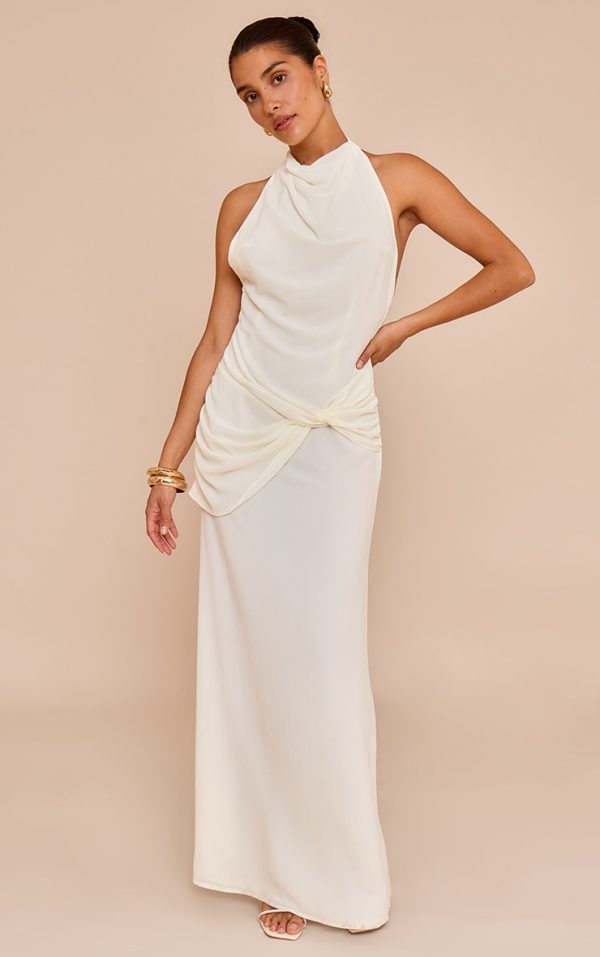 Petite Cream Chiffon Twist Maxi Dress