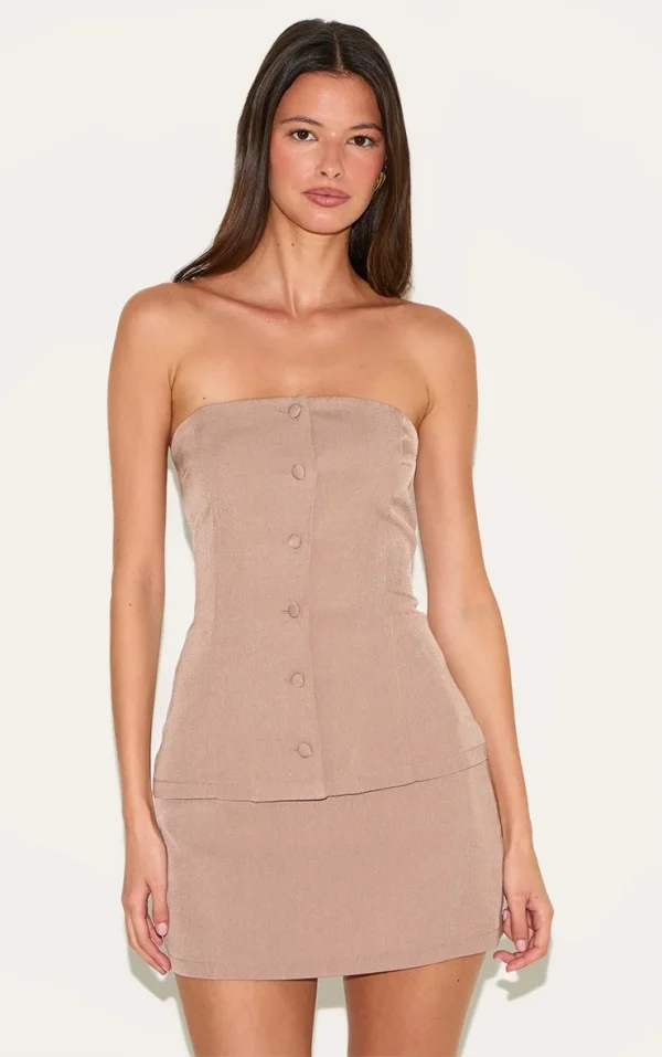 Mushroom Bandeau Vest Detail Bodycon Dress