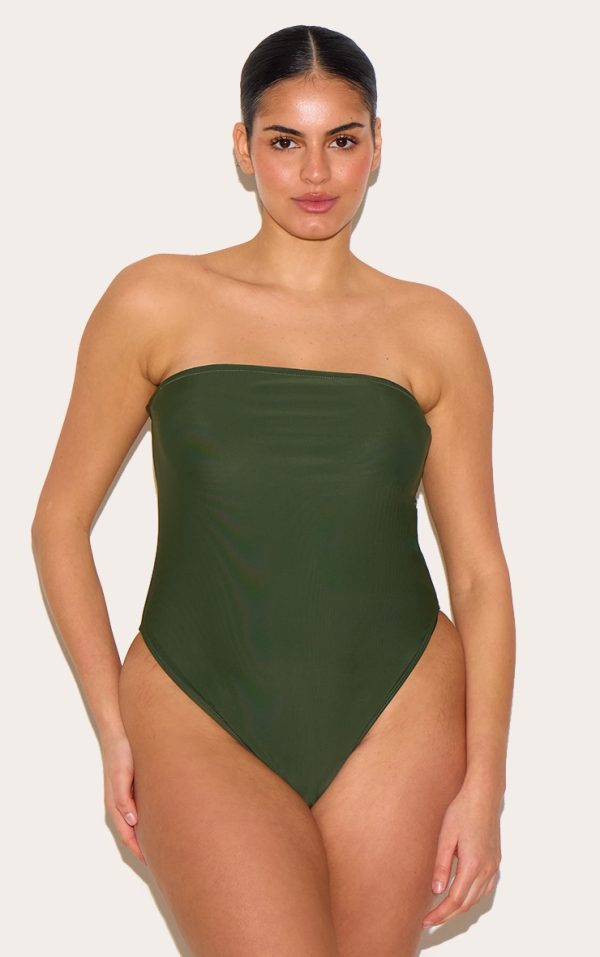 Plus Khaki Strapless Swimsuit