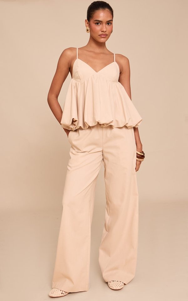 Sand Wide Leg Drawstring Pants