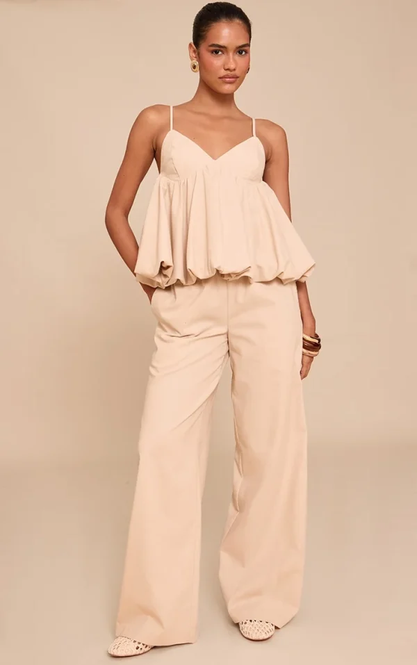 Sand Wide Leg Drawstring Pants