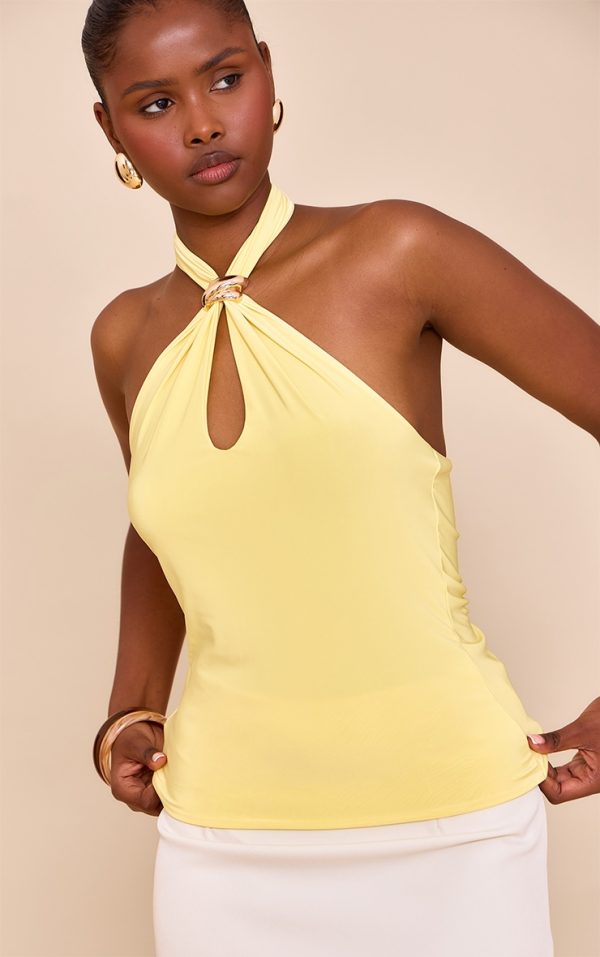 Lemon Double Layer Slinky Trim Halter Neck Long Top