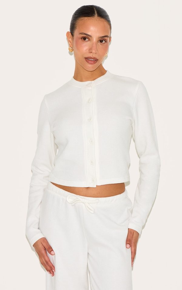 Petite Cream Super Soft Button Down Long Sleeve Top