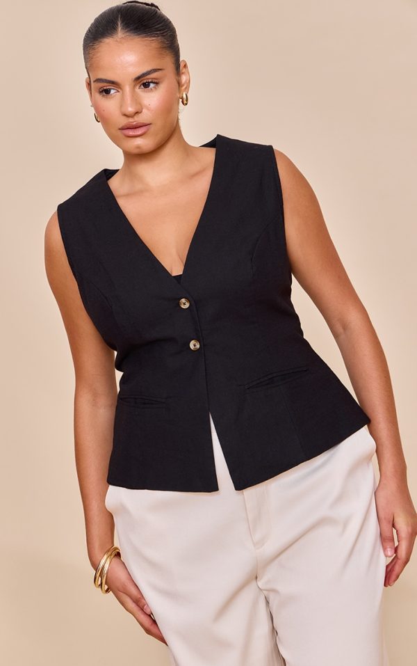 Plus Black Linen Vest