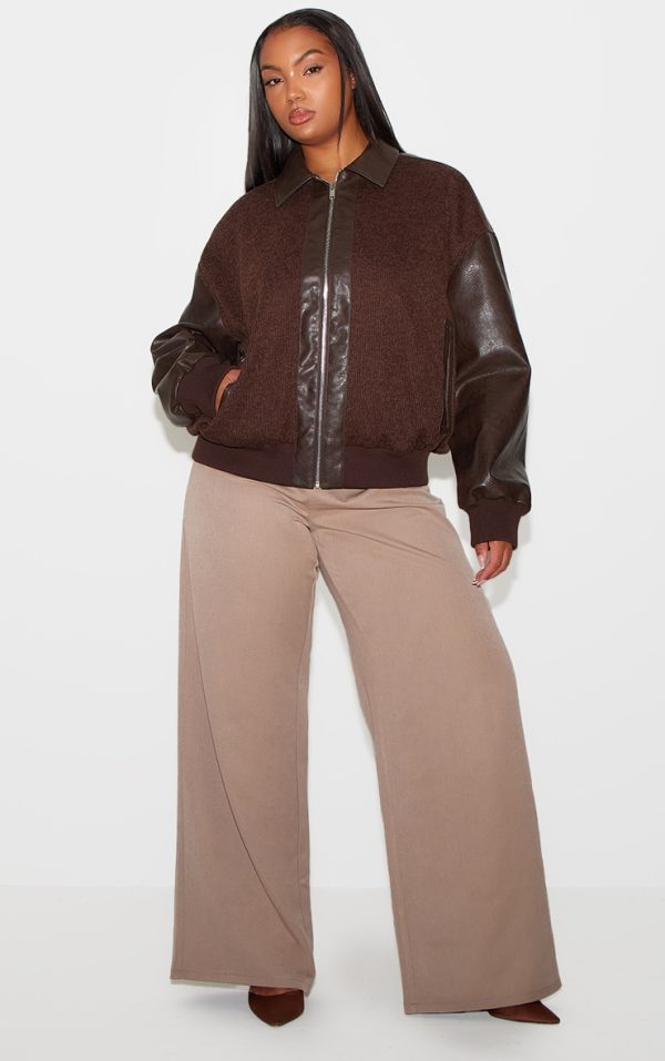 Plus Brown Faux Leather Contrast Jacket