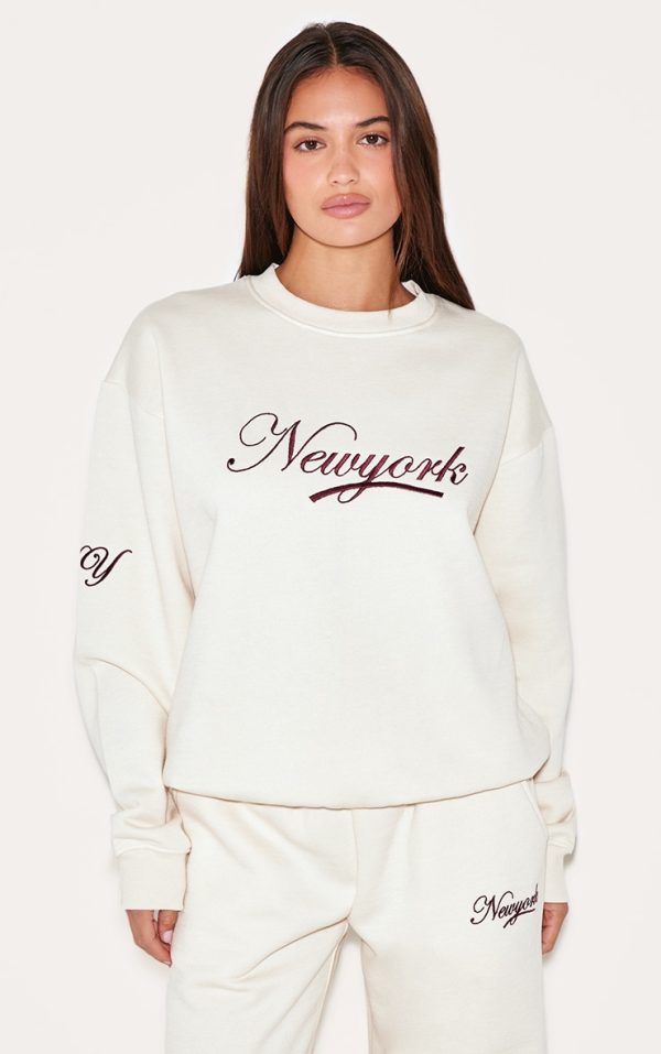 Cream New York Embroidered Boxy Sweat