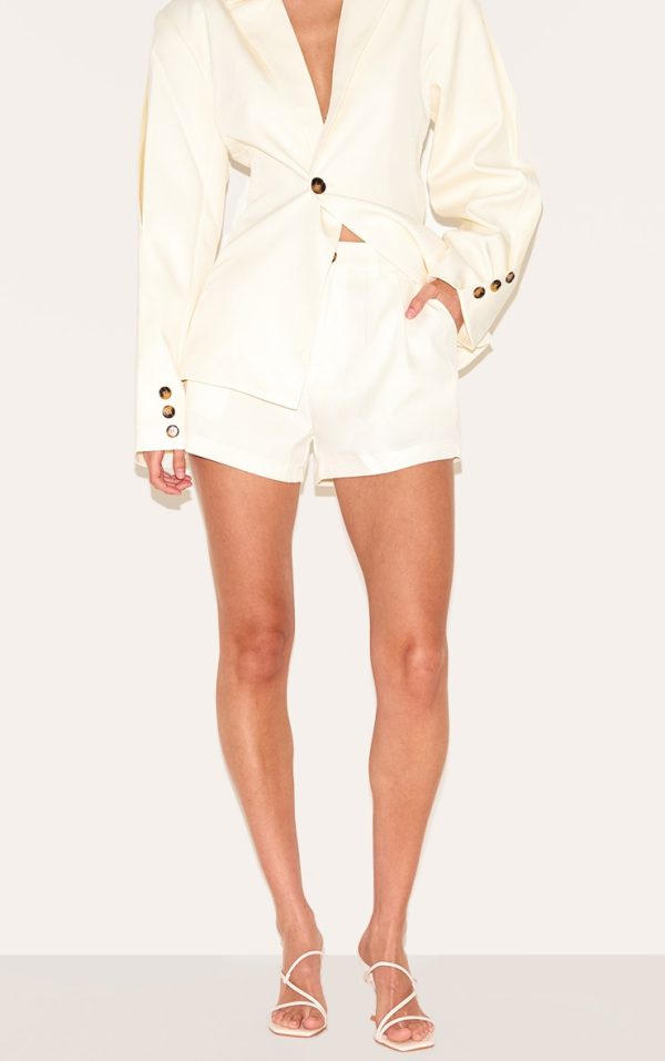 Cream Tailored Woven Shorts
