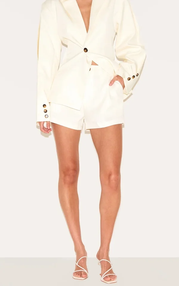 Cream Tailored Woven Shorts
