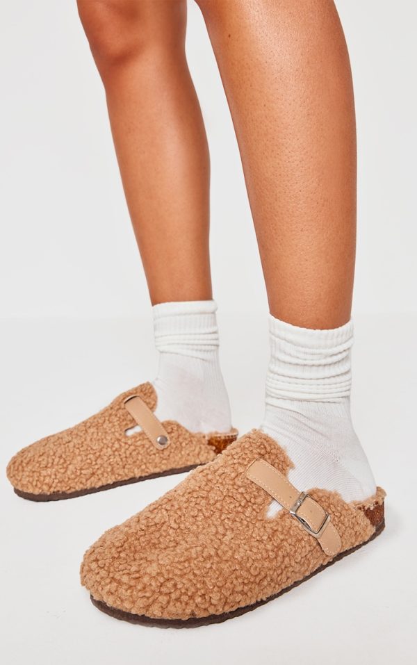 Camel Borg Round Toe Buckle Mule Clogs