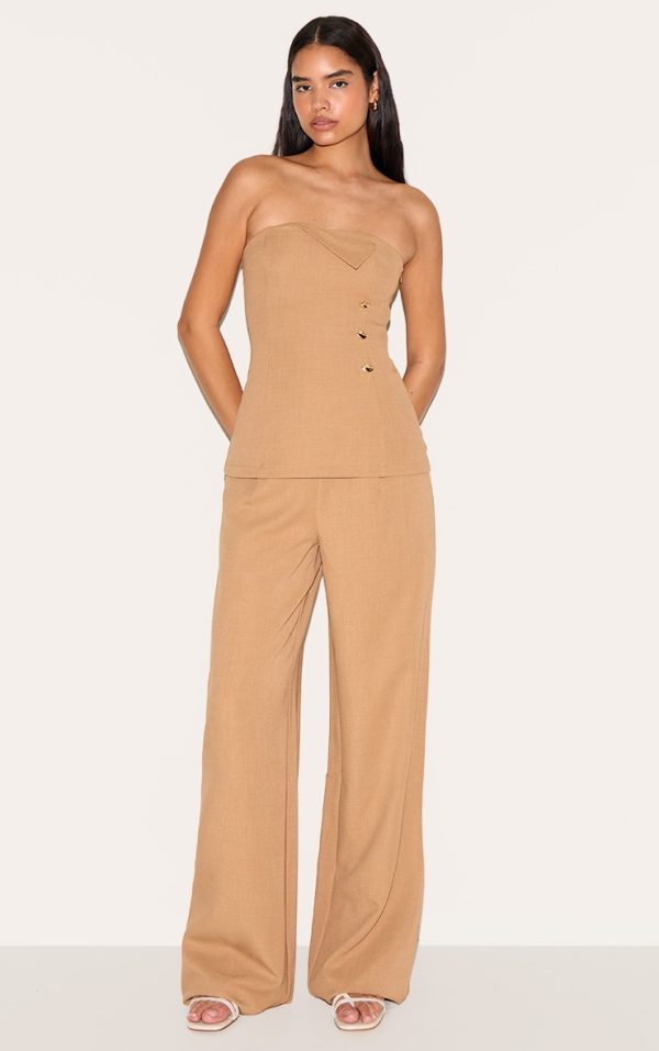 Tall Sand Mid Rise Tailored Wide Leg Pants